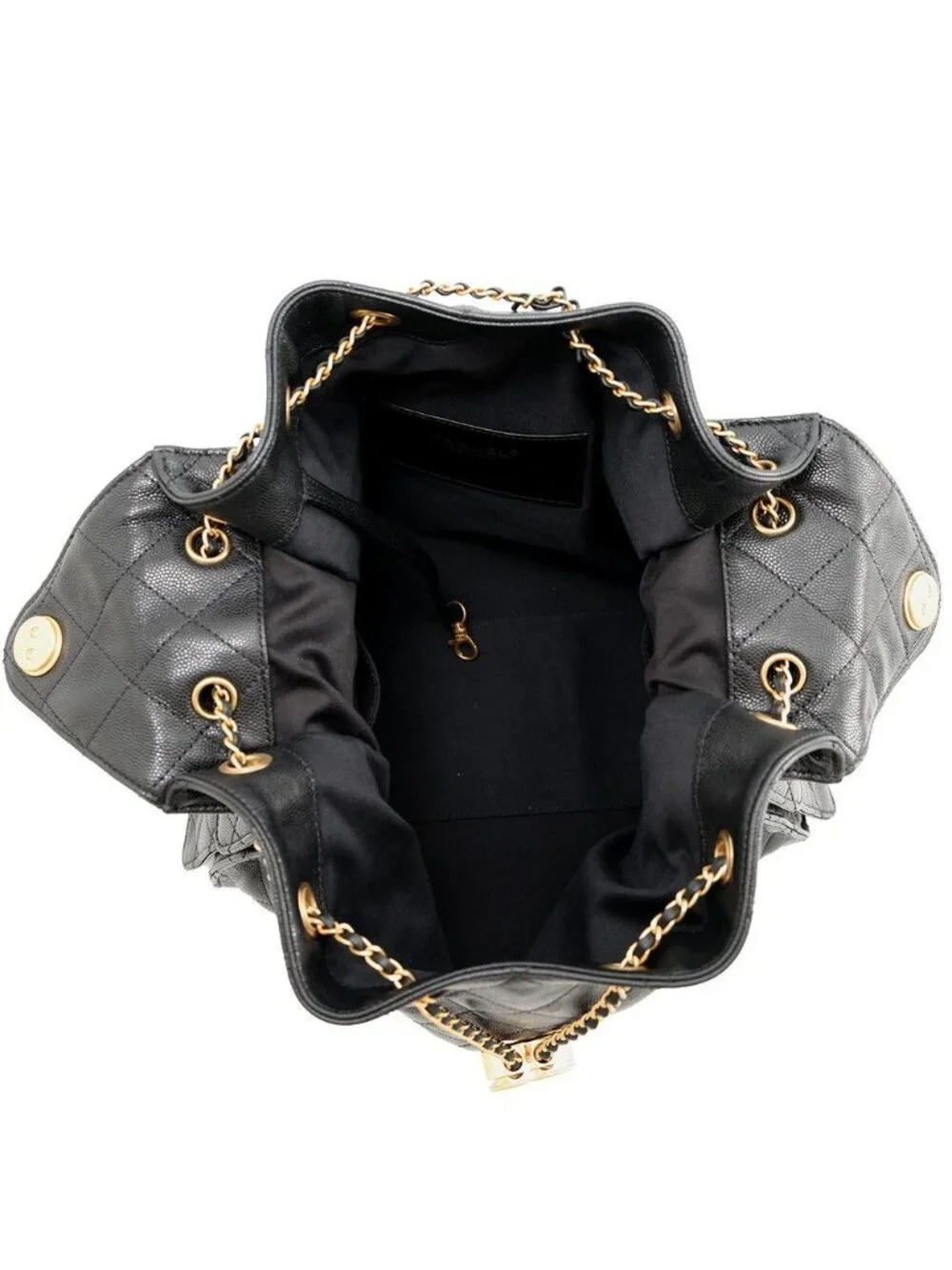 Chanel Chain Shoulder Bag 25 CC Logo Quilted Caviar Leather Black